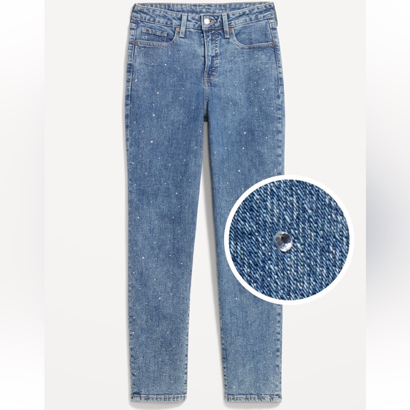 NWT Old Navy High-Waisted OG Straight Rhinestone-Embellished Ankle Jeans - Picture 1 of 8